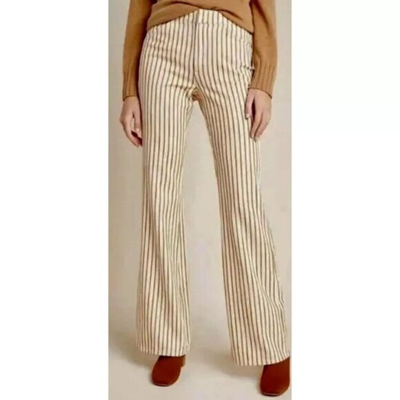 Anthropologie Pants - Anthropologie Kelli Striped Wide-Leg Cotton Pant Cream Sz 32